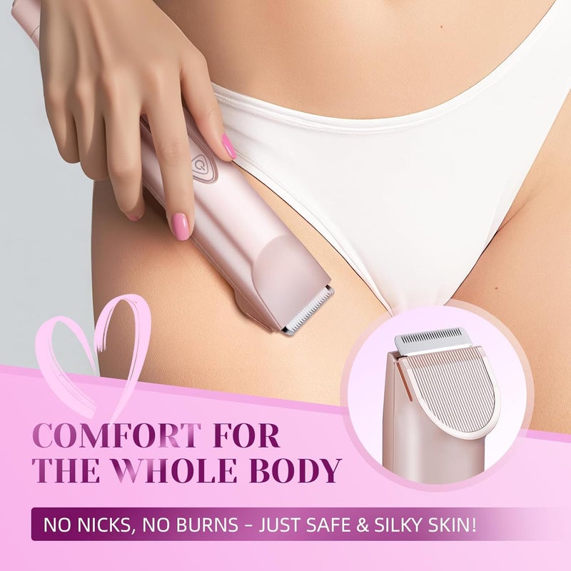 IHOWIN Bikini Trimmer for Women，3 in 1 Electric Razor with Ceramic Blades, IPX7 Waterproof, USB Rechargeable, Painless Hair Removal for Face，Body，Bikini Area, Travel Grooming Kit (Rose Gold) - Image 2